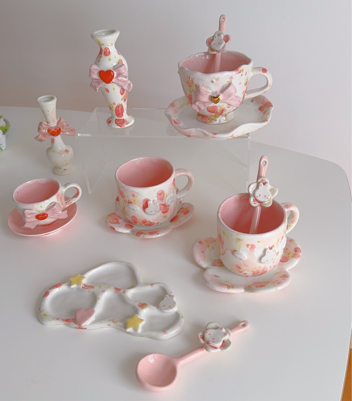 Strawberry Pink Bunbun Cup and Plate Set