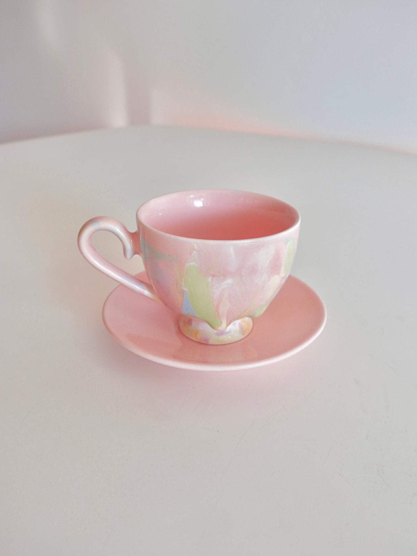 Drippy Pastel Tea Cup and Saucer Set