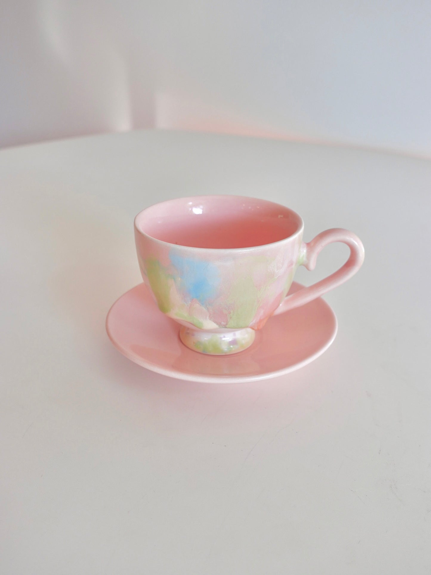 Drippy Pastel Tea Cup and Saucer Set