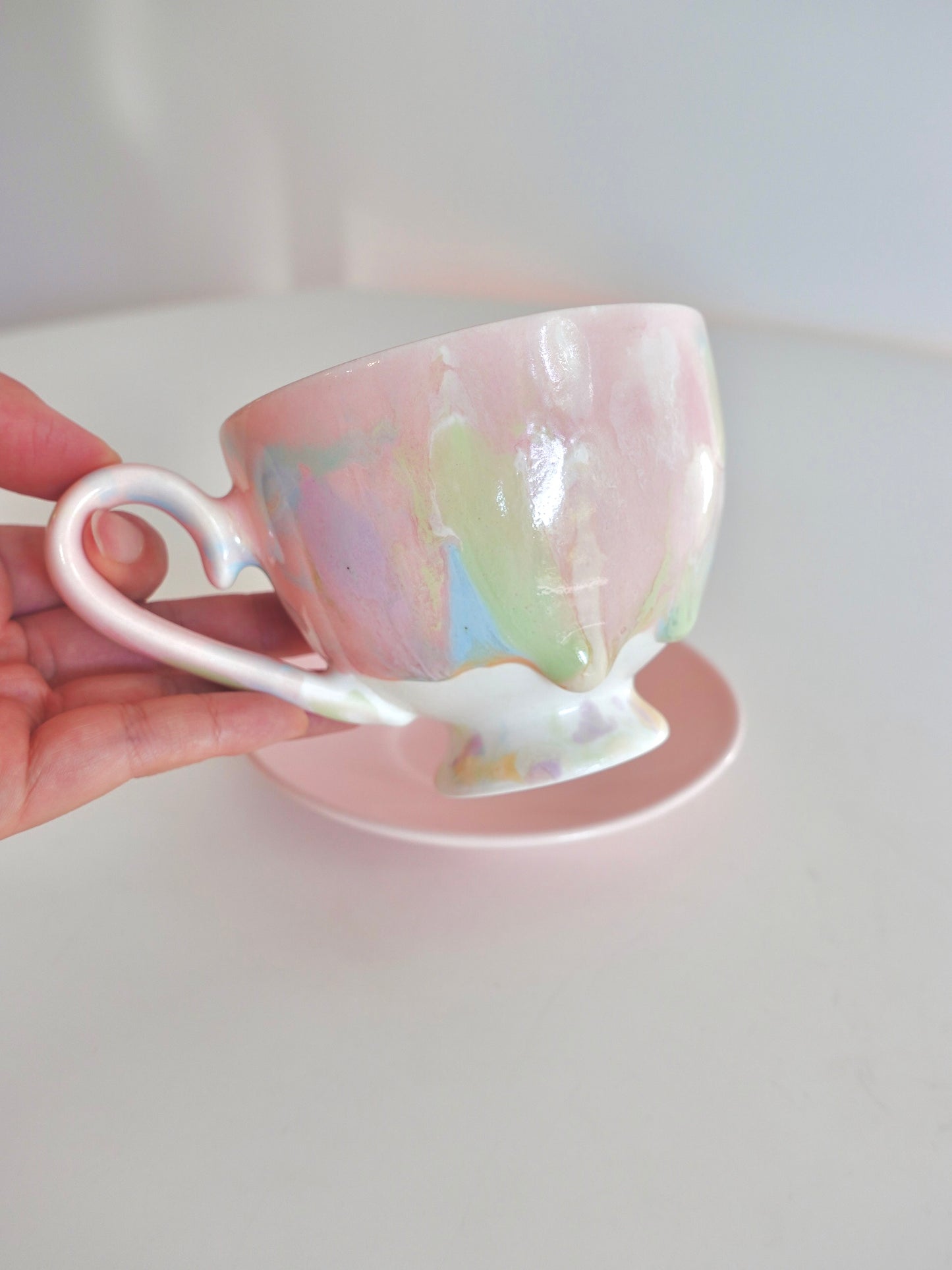 Drippy Pastel Tea Cup and Saucer Set