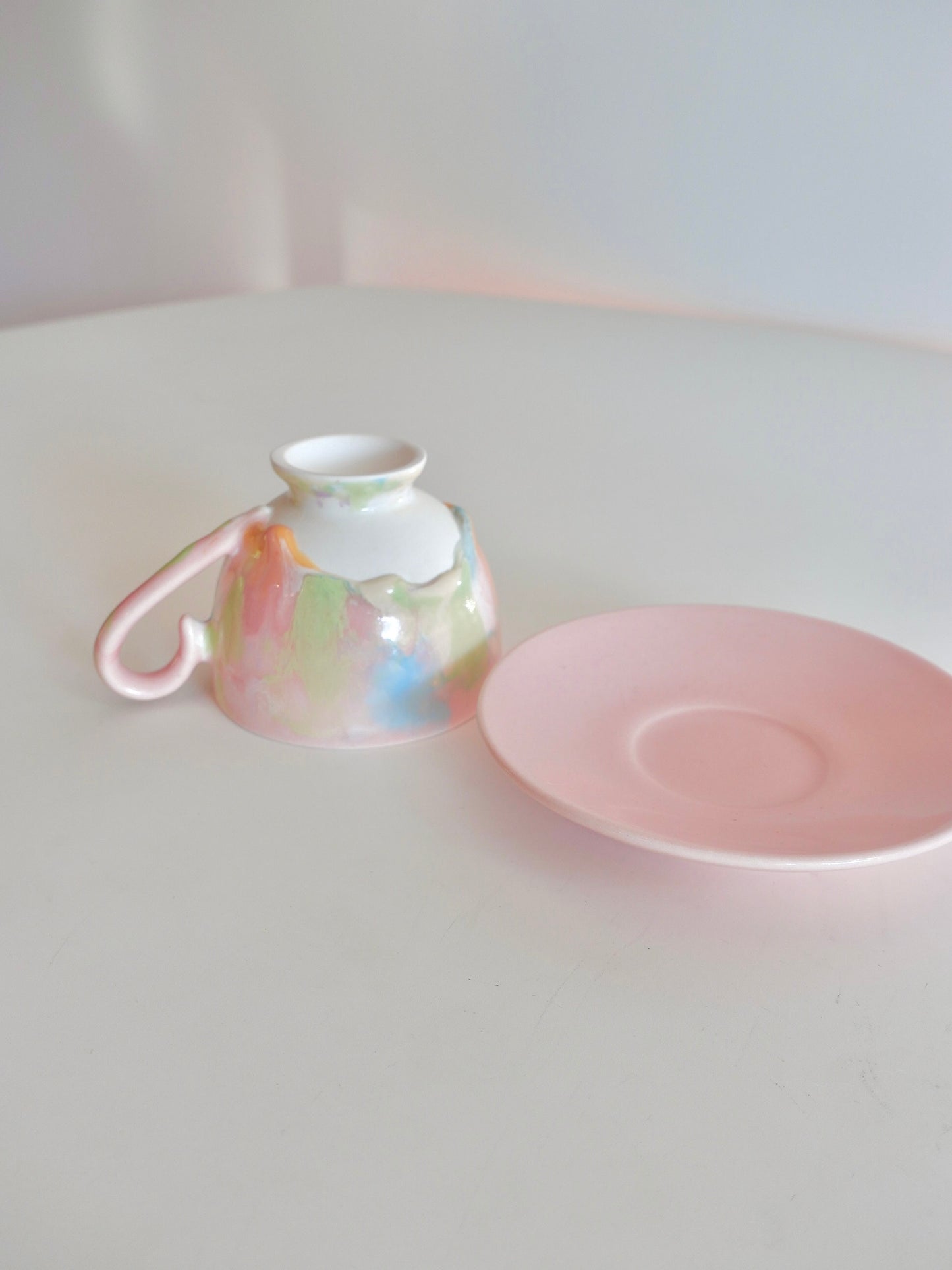 Drippy Pastel Tea Cup and Saucer Set