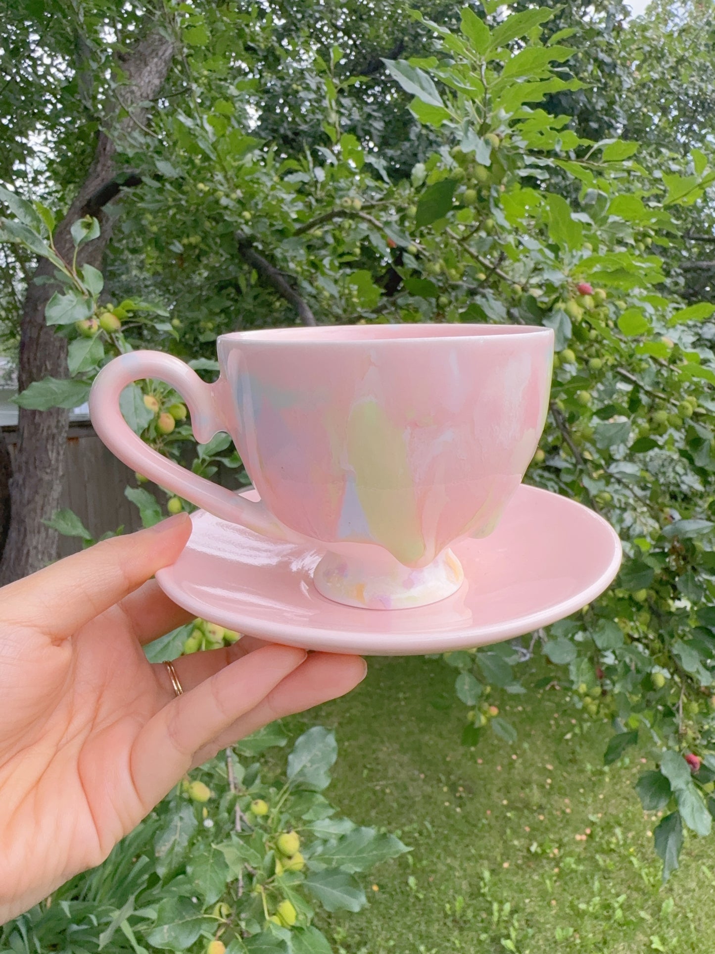 Drippy Pastel Tea Cup and Saucer Set