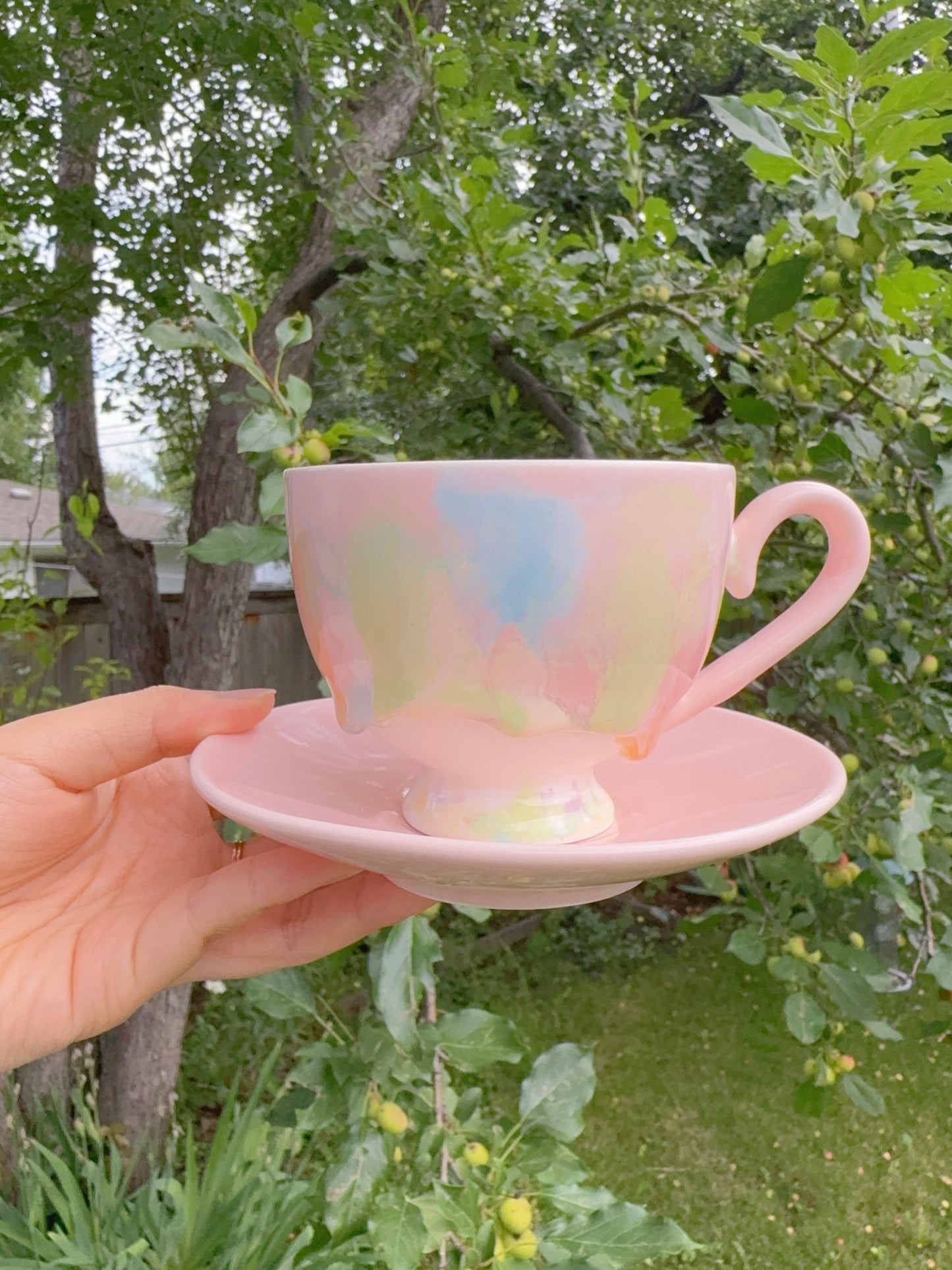 Drippy Pastel Tea Cup and Saucer Set