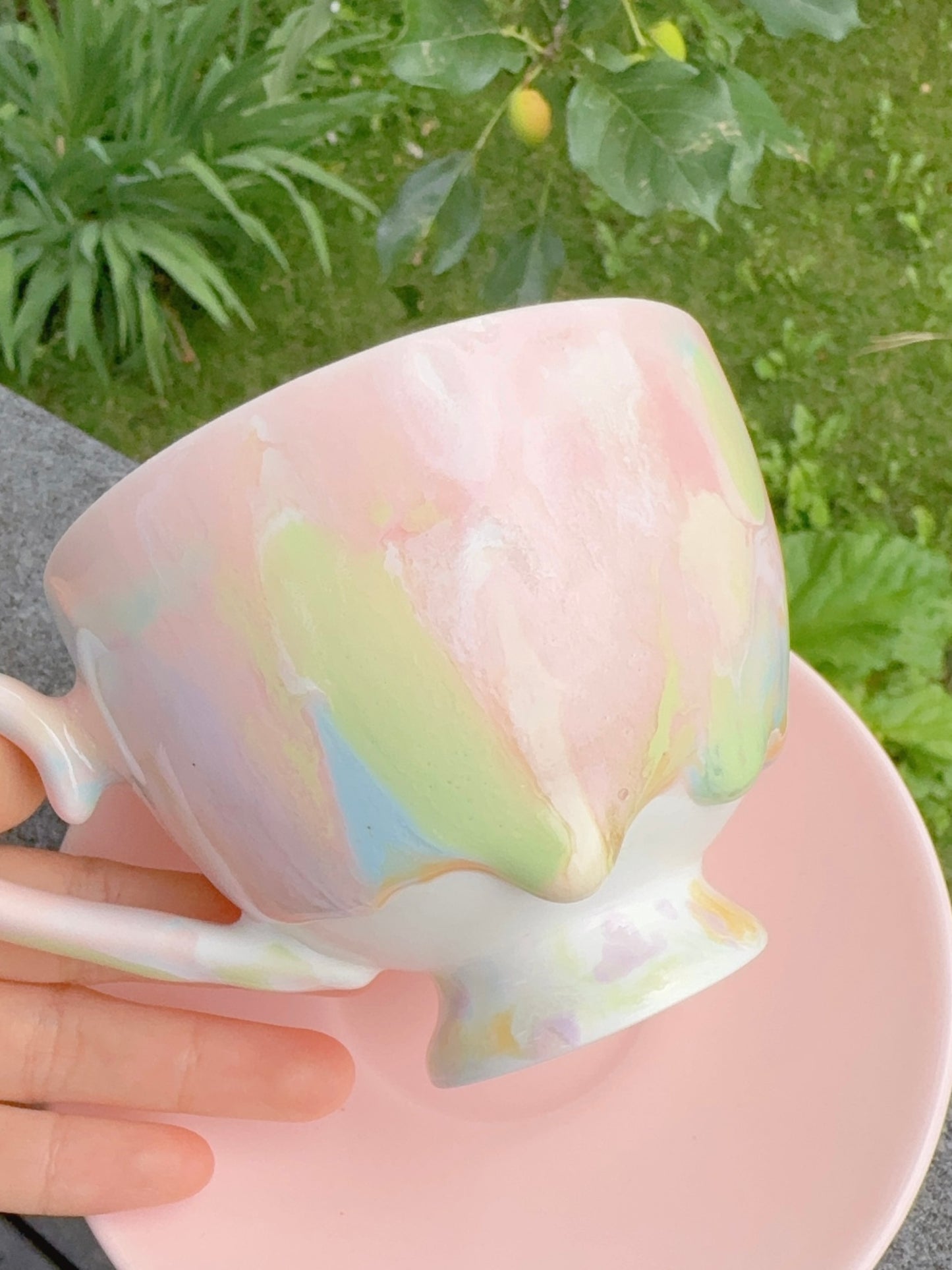 Drippy Pastel Tea Cup and Saucer Set