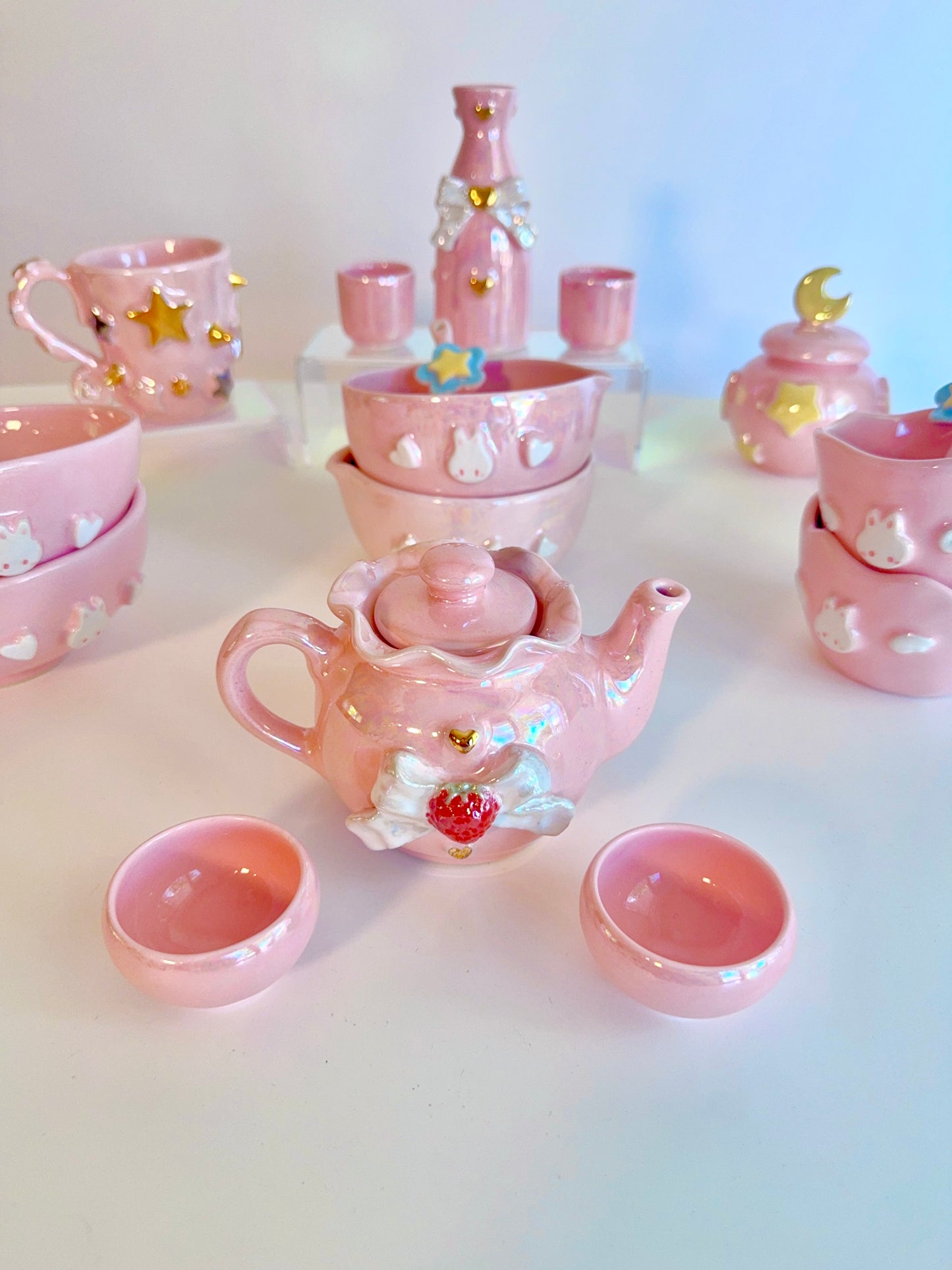 Pink Strawberry Bow Tea Set