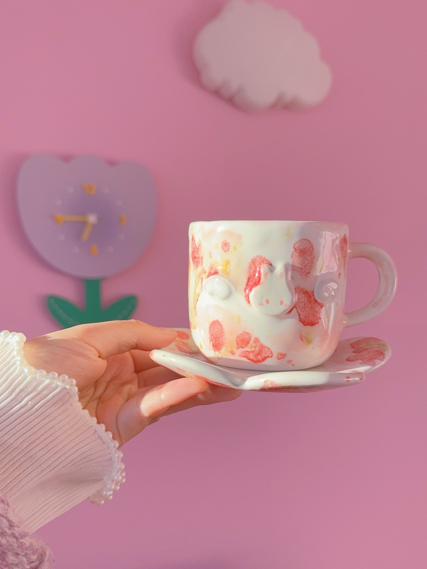 Strawberry Pink Bunbun Cup and Plate Set
