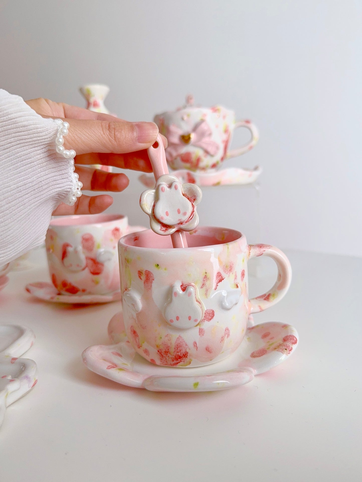 Strawberry Pink Bunbun Cup and Plate Set