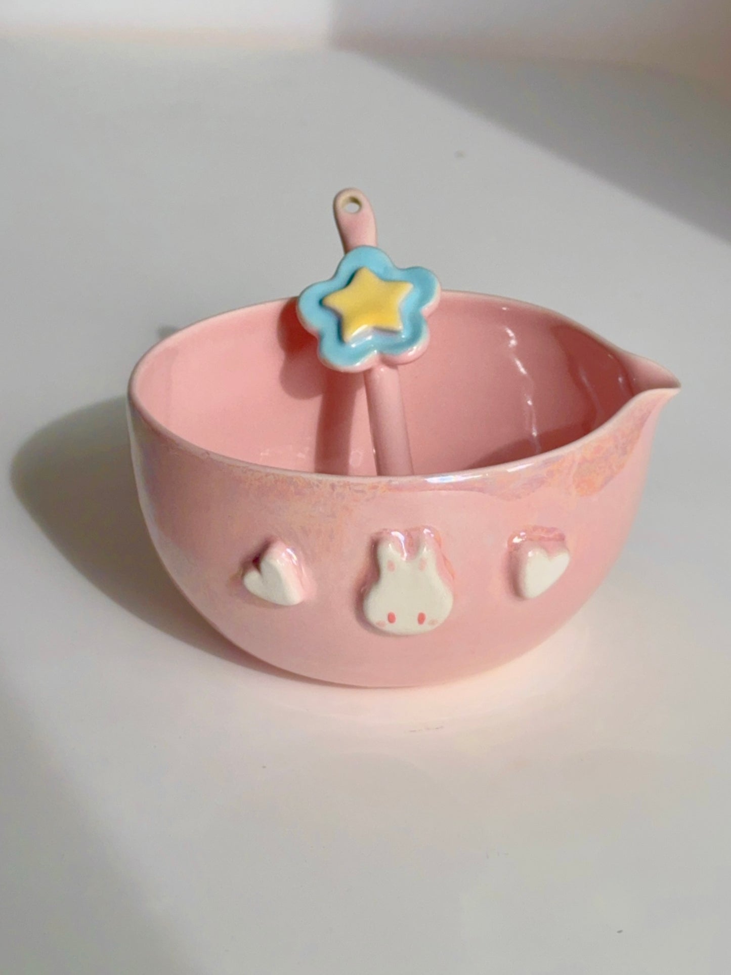 Pink Bun Bun Hearts Matcha Bowl