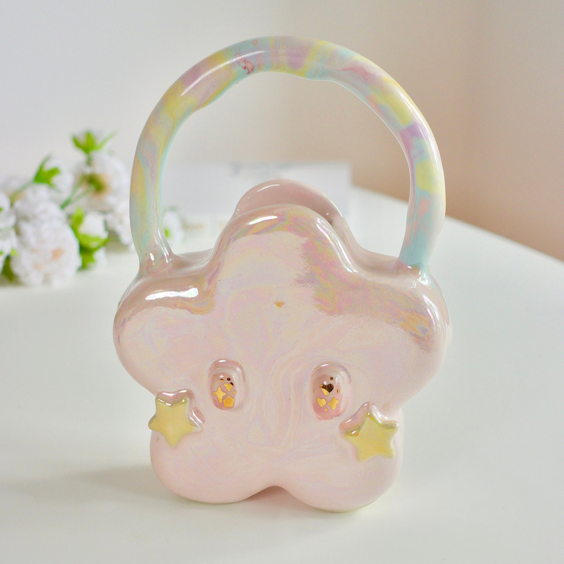 Dreamy pastel handmade ceramic handbag vase.