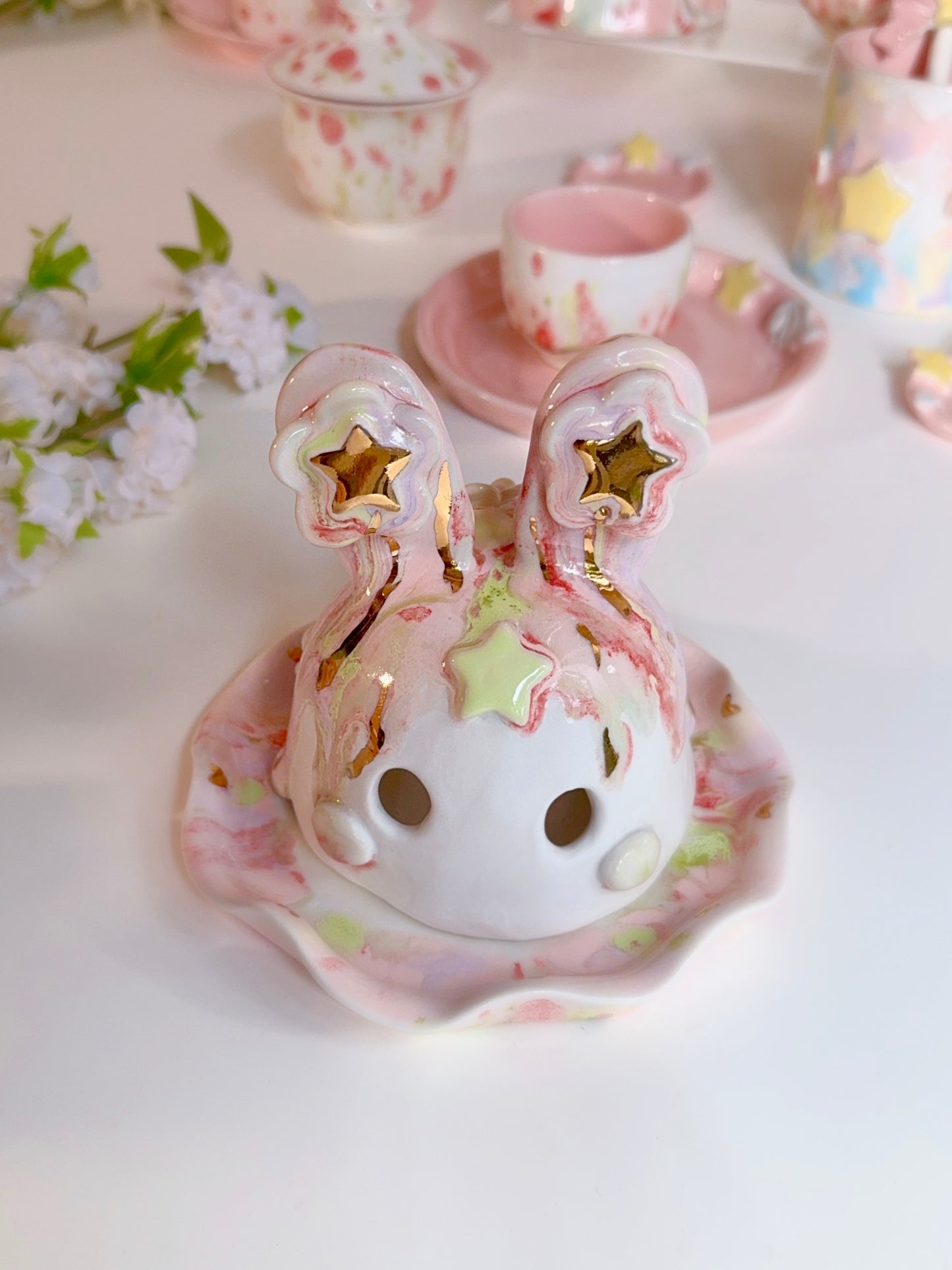 Drippy Pastel and Gold BunBun Candle/Incense Holder