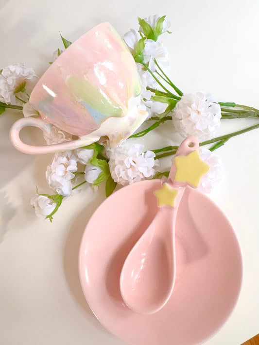 Drippy Pastel Tea Cup and Saucer Set