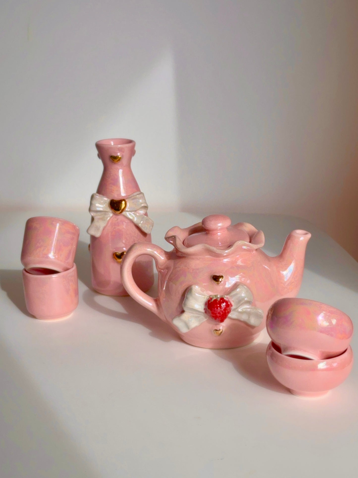 Pink Strawberry Bow Tea Set